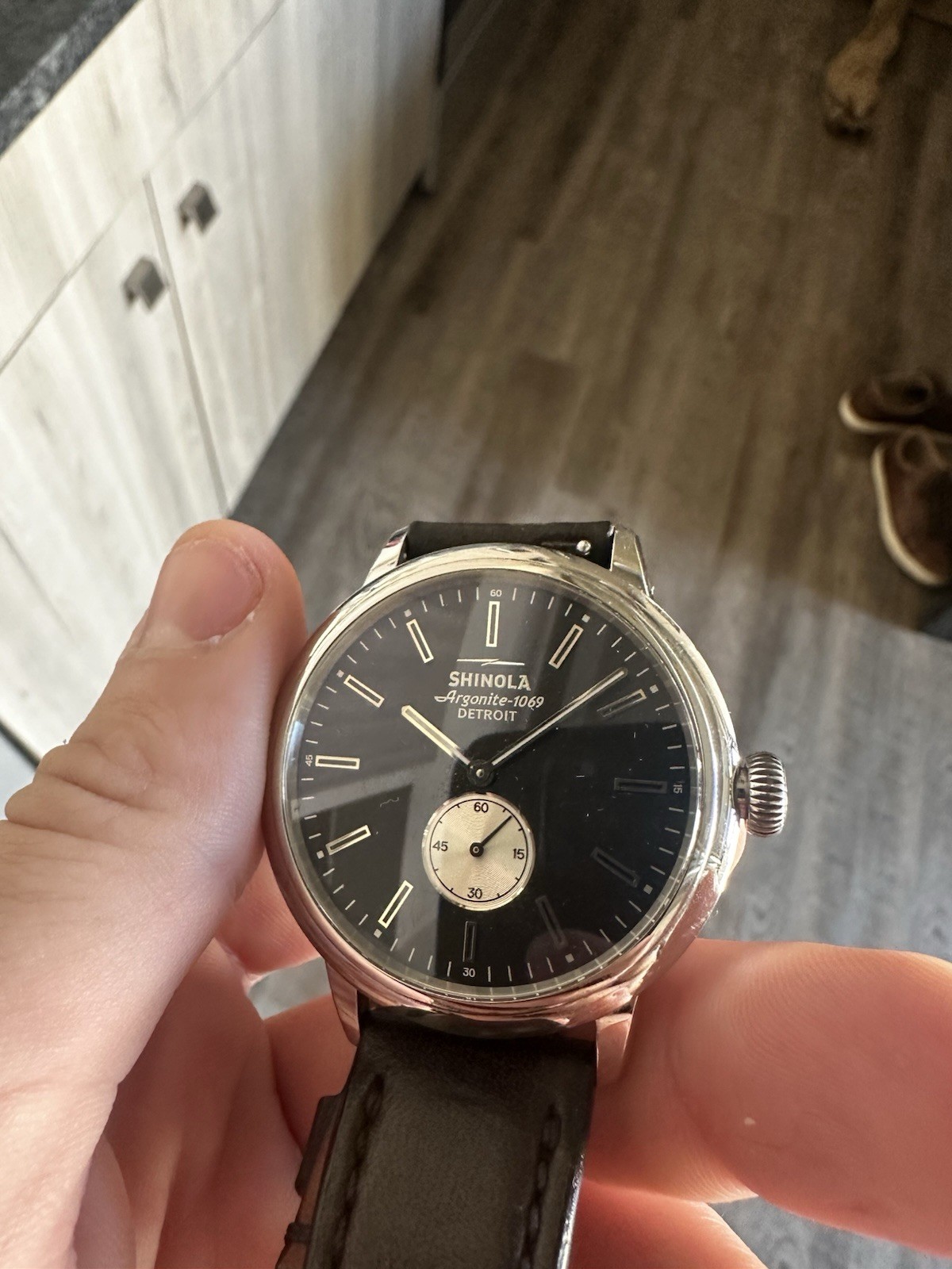 Shinola Argonite 1069 Watch Black Dial Leather Strap 40mm Men’s
