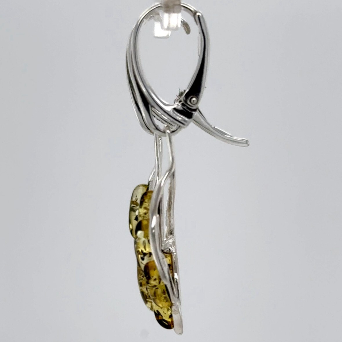 Green BALTIC AMBER Dangle Leveback Earrings 925 STERLING SILVER Poland #3629