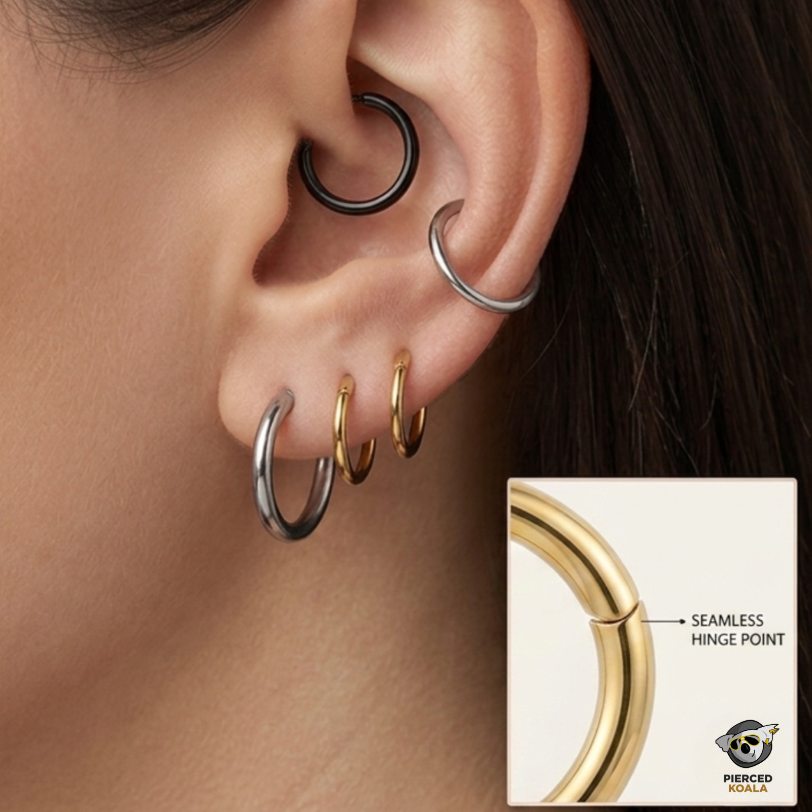 2Pcs Titanium 16G 14G Hinged Segment Septum Tragus Nose Lip Ring Sleeper Earring