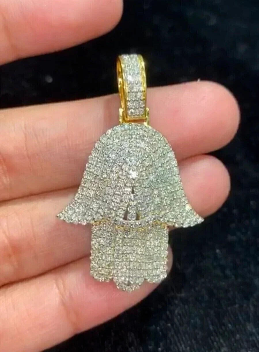 Men’s 1.60Ct Round Lab Created Diamond Hamsa Hand Pendant 14k Yellow Gold Plated