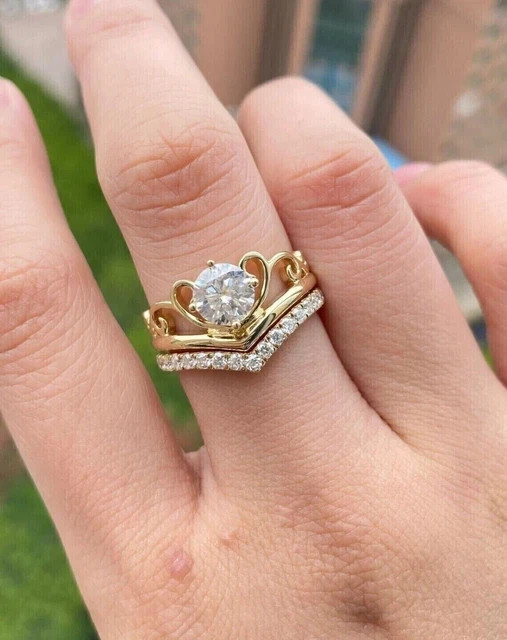 2Ct Round Cut Lab Created Diamond Wedding Bridal Set Ring 14k Yellow Gold Plated