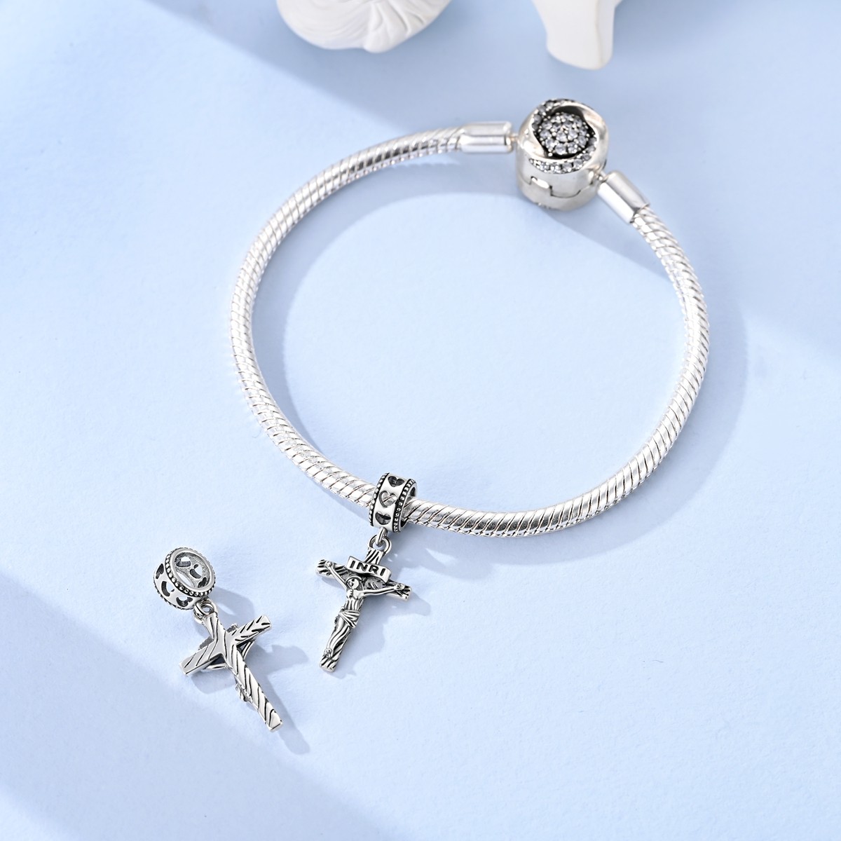 MULA 925 Sterling Silver DIY Charm Retro Jesus Cross Pendant for Women Bracelet