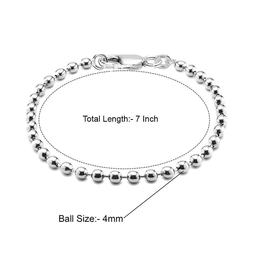 LeCalla 925 Sterling Silver Jewelry 4MM Ball Chain Bracelet for Women Girls 7″IN