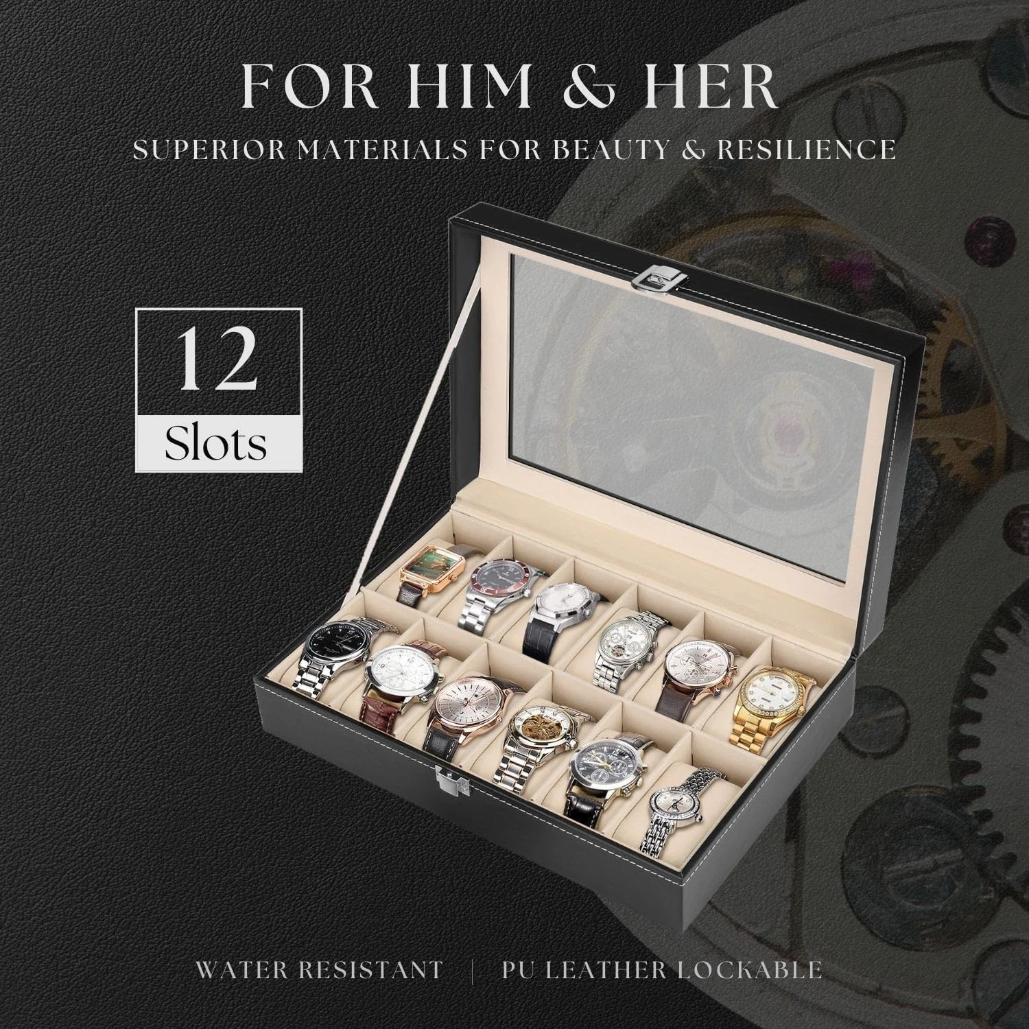 6 Slot Jewelry Box Display Case Watch Box Watch Case PU Leather Box Gift New .