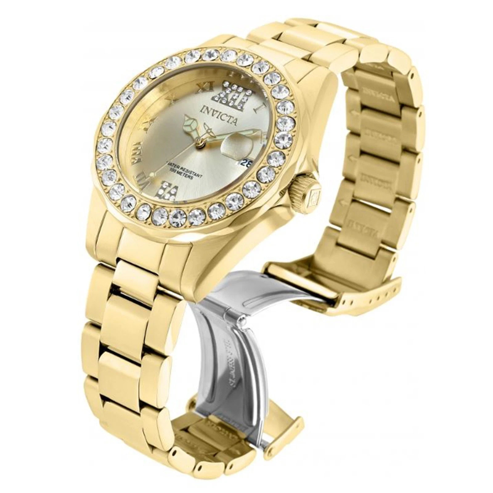 Invicta Pro Diver Lady Watch 15252: 38mm Gold Tone & Crystal Accents New IN Box