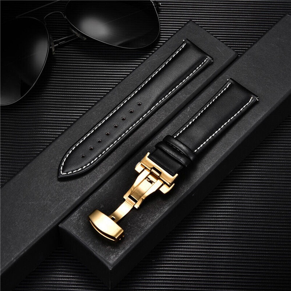 Genuine Leather Watch Band Strap Butterfly Buckle Bracelet 14/16/18/20/22/24mm