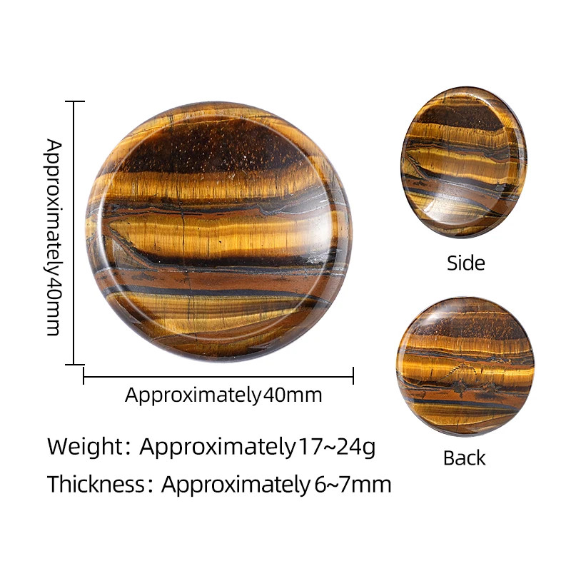 6PCS Gemstone Worry Stone 40mm Circular Healing Crystal Meditation Accessory