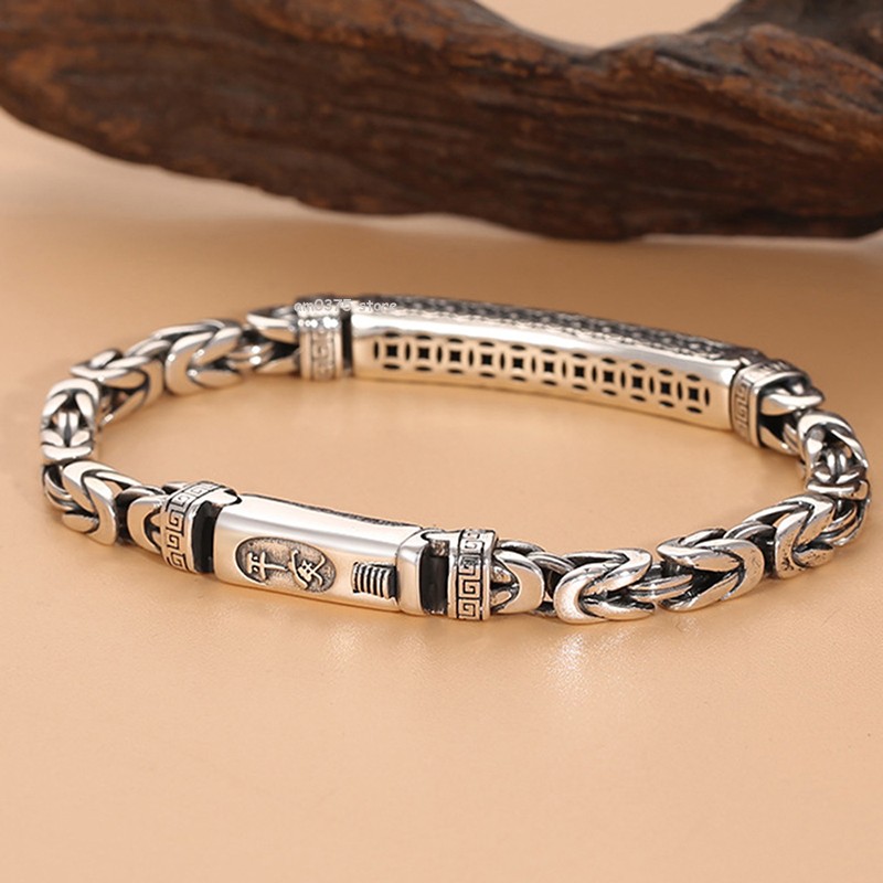 Pure S925 Sterling Silver Chain Men Women I Do Tube 5mm Byzantine Link Bracelet