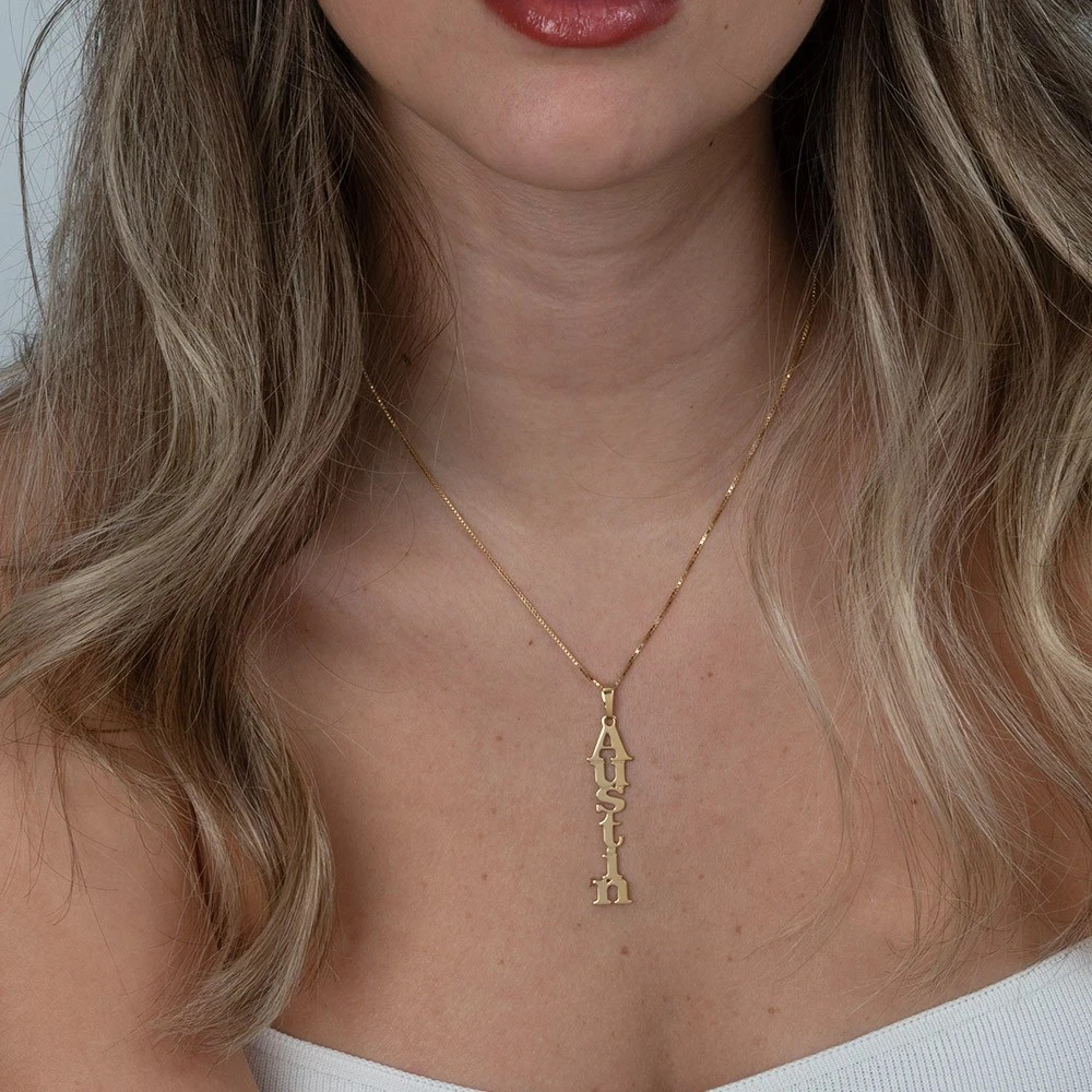Personalized Vertical Name Necklace Custom Handmade Gift Box Chain
