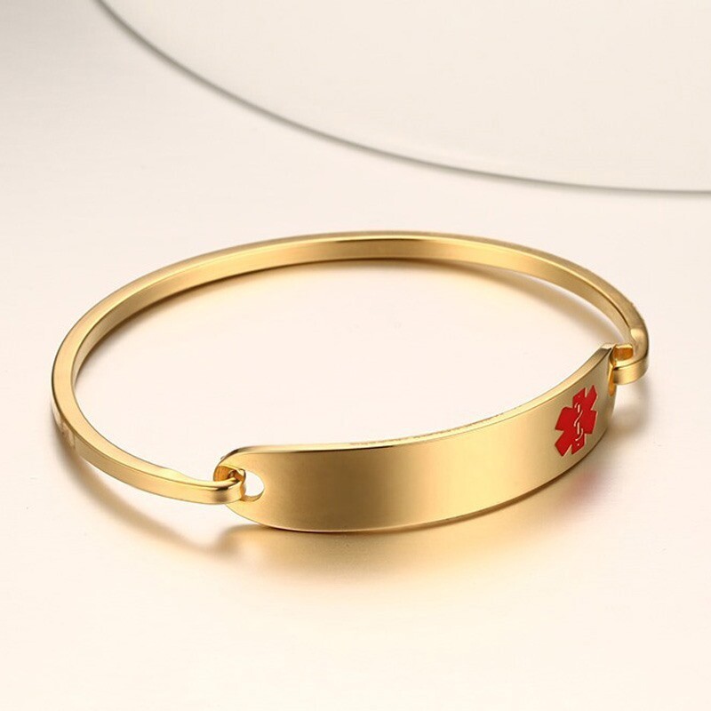 Emergency Women Medical Alert Bracelet Cuff Stainless Steel Daily Wear Safety