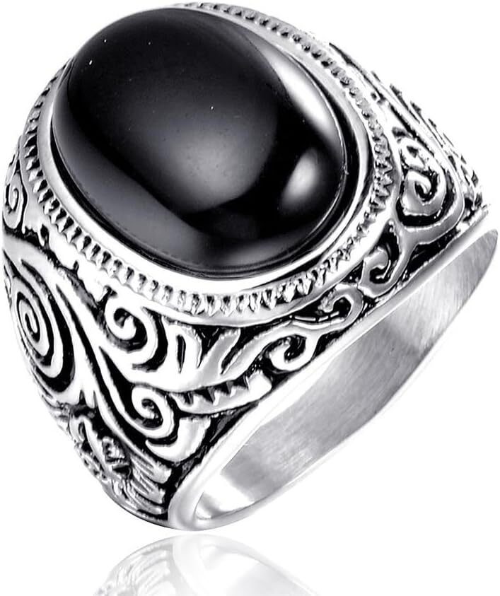 Stainless Steel Retro Tiger Eye Stone Ring,Black Onyx Oval More Color Stone Ring