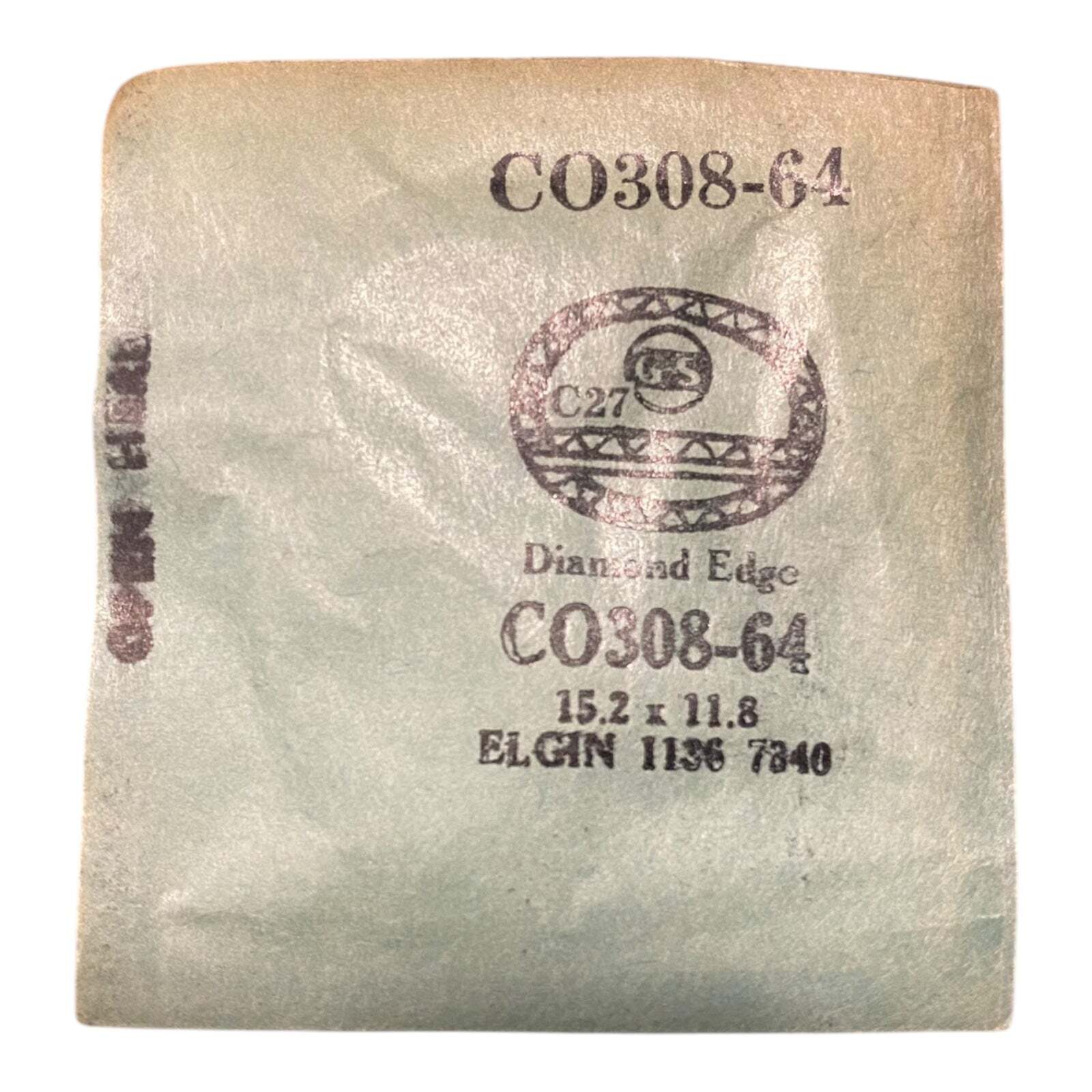 Germanow-Simon Mach (GS) CO308-64 Watch Crystal 15.2×11.8 NOS Part Flexo Elgin