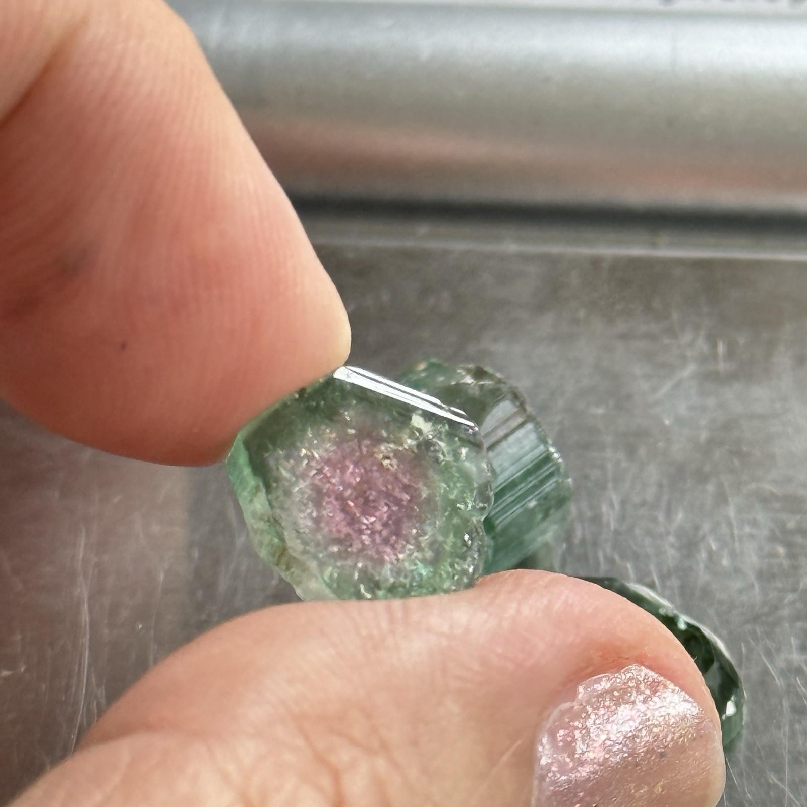 14ct 11-12×2.8-4.7mm 3pc Lot Pink Green Watermelon Tourmaline Slices Cabochons