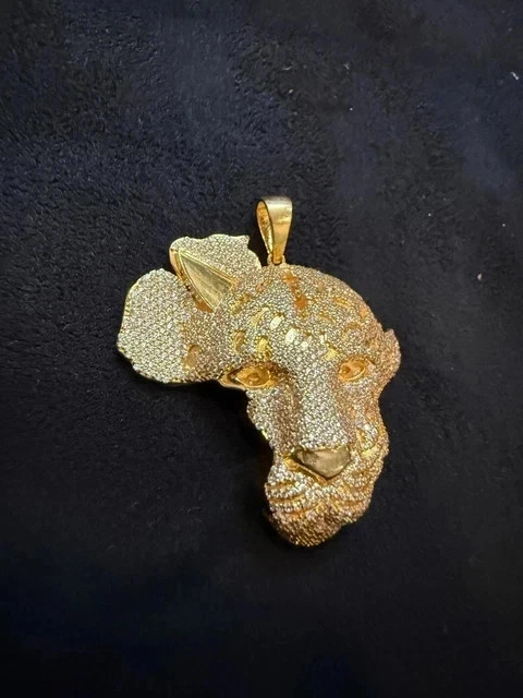 Men’s Half Lion Face 3.20Ct Round Cut Moissanite Pendant 14K Yellow Gold Plated
