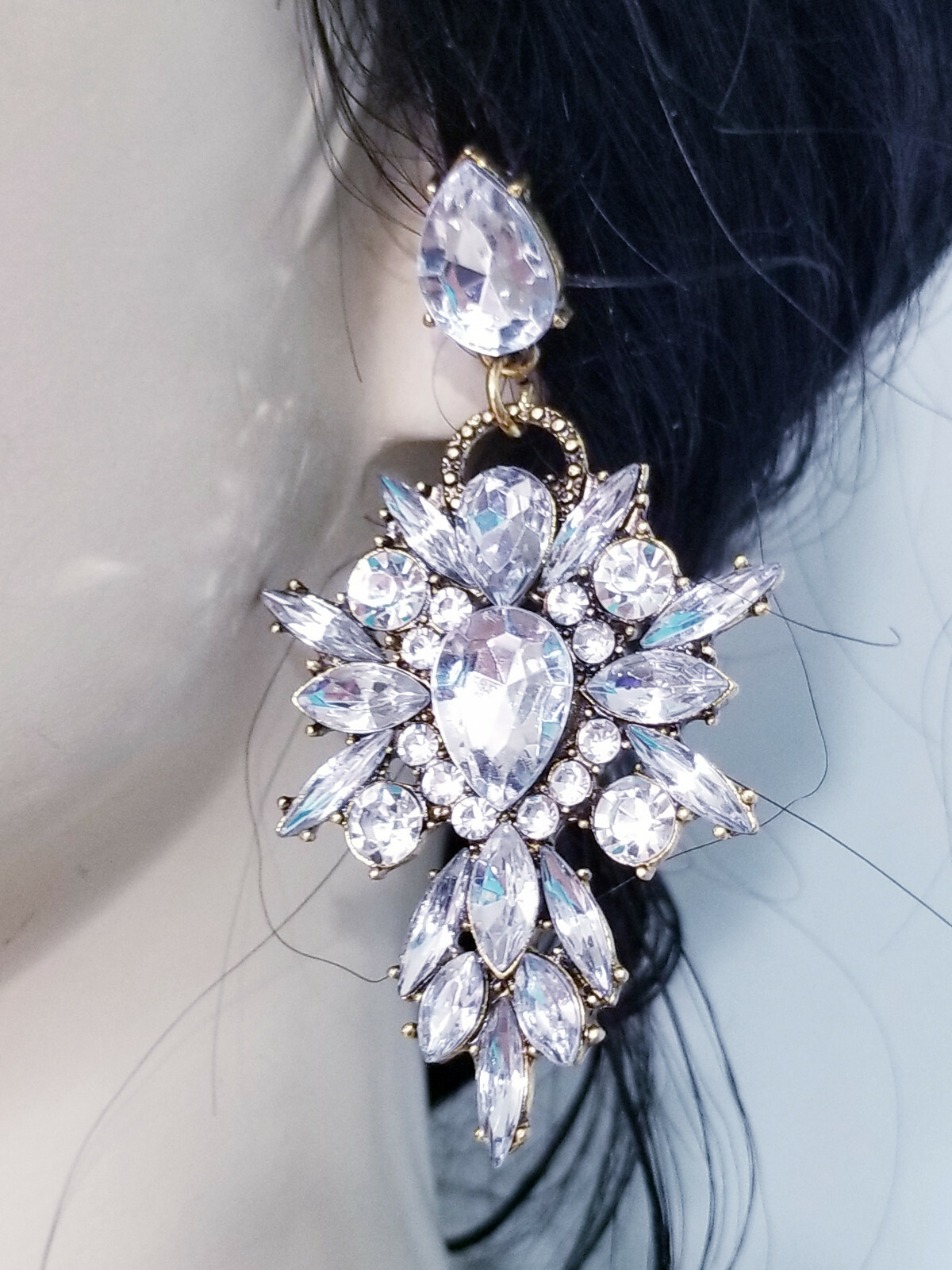Chandelier Earrings Clear Rhinestone Crystal 2.8 in