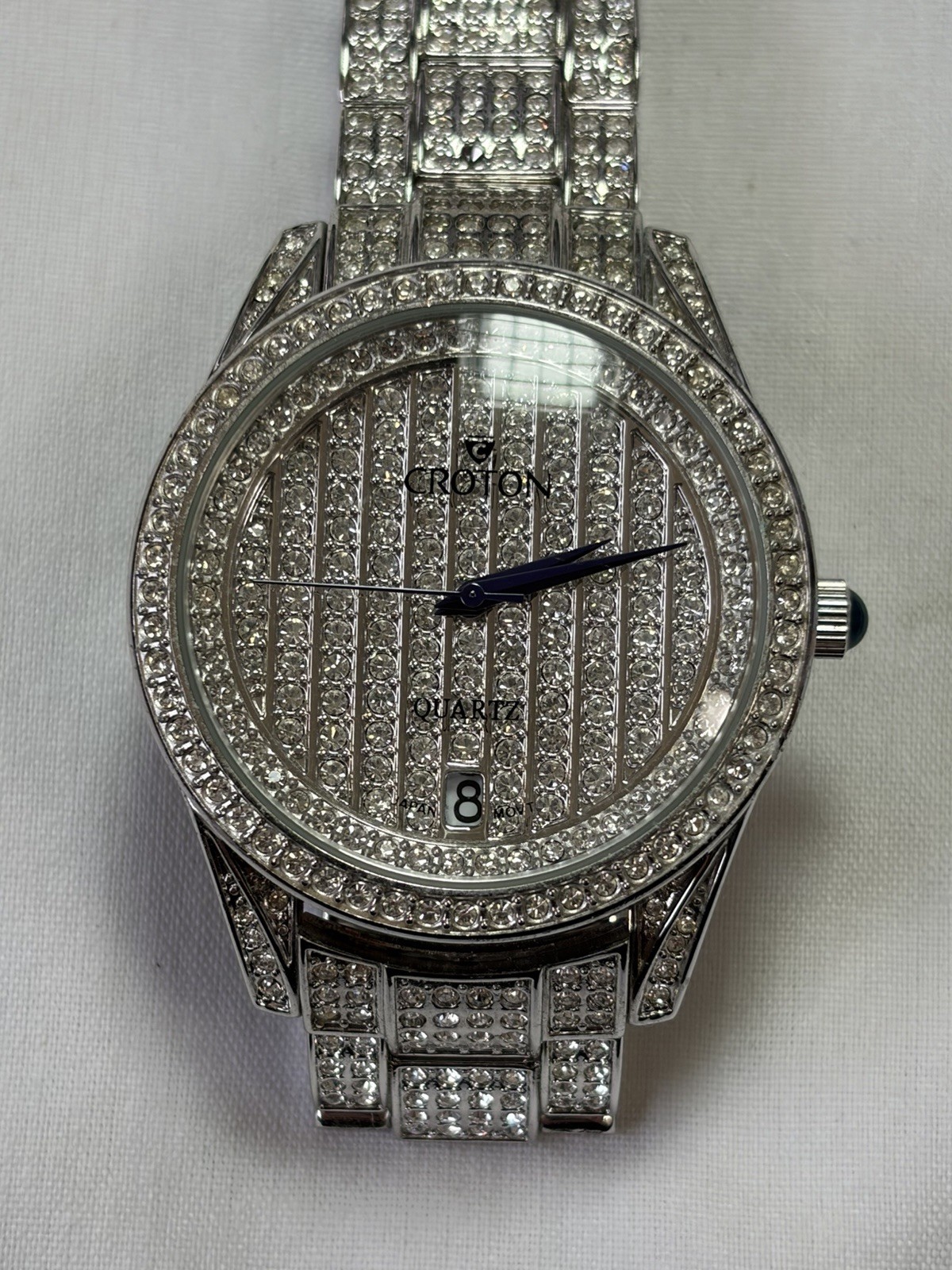 Croton CN307362 Balliamo Crystal Pave Dial Blue Hands Quartz Date 41.7mm