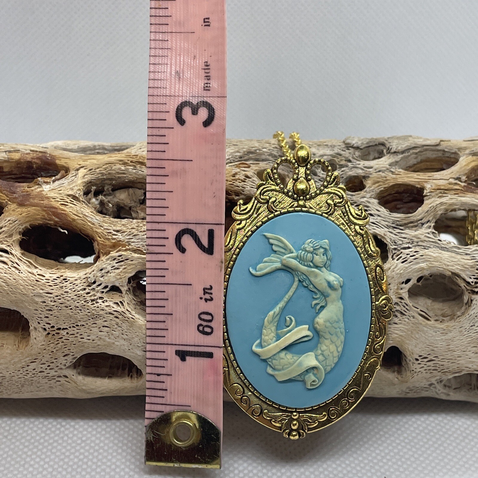 Mermaid Beach BFF Sister Sea Goddess WEDDING Siren Cameo Necklace Teal Gold New