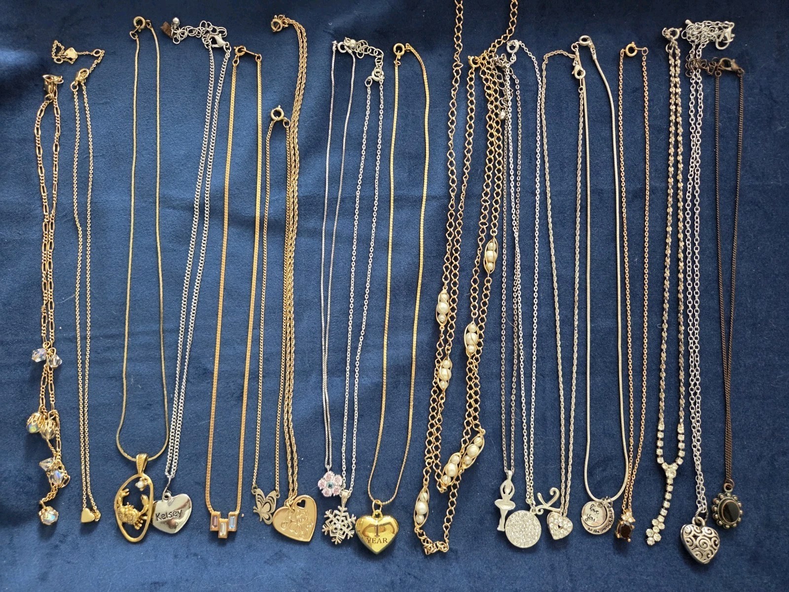 Vintage Now Fine Chain Crystal Pendant Necklace Lot 20 Some Signed Avon Etc