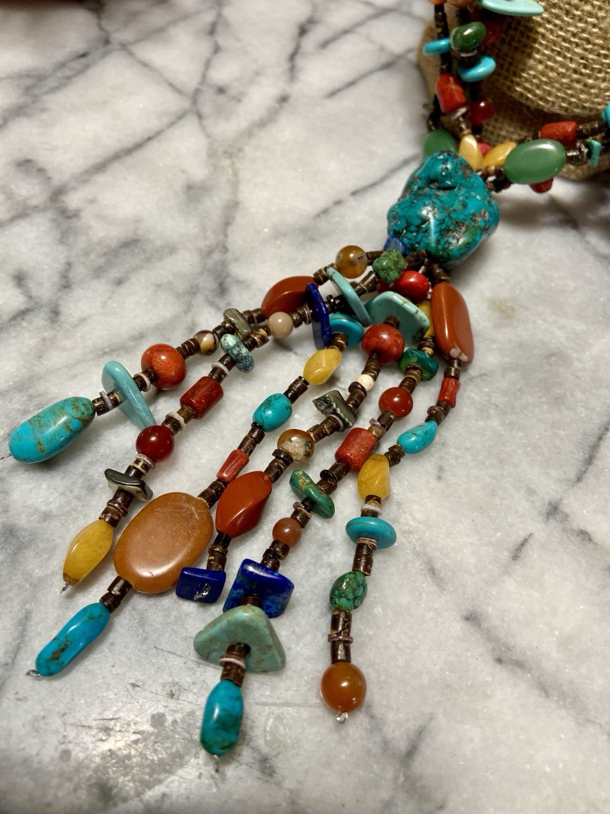 NATIVE AMERICAN TURQUOISE TREASURE Gemstone Lariat Necklace & Sterling Clasp