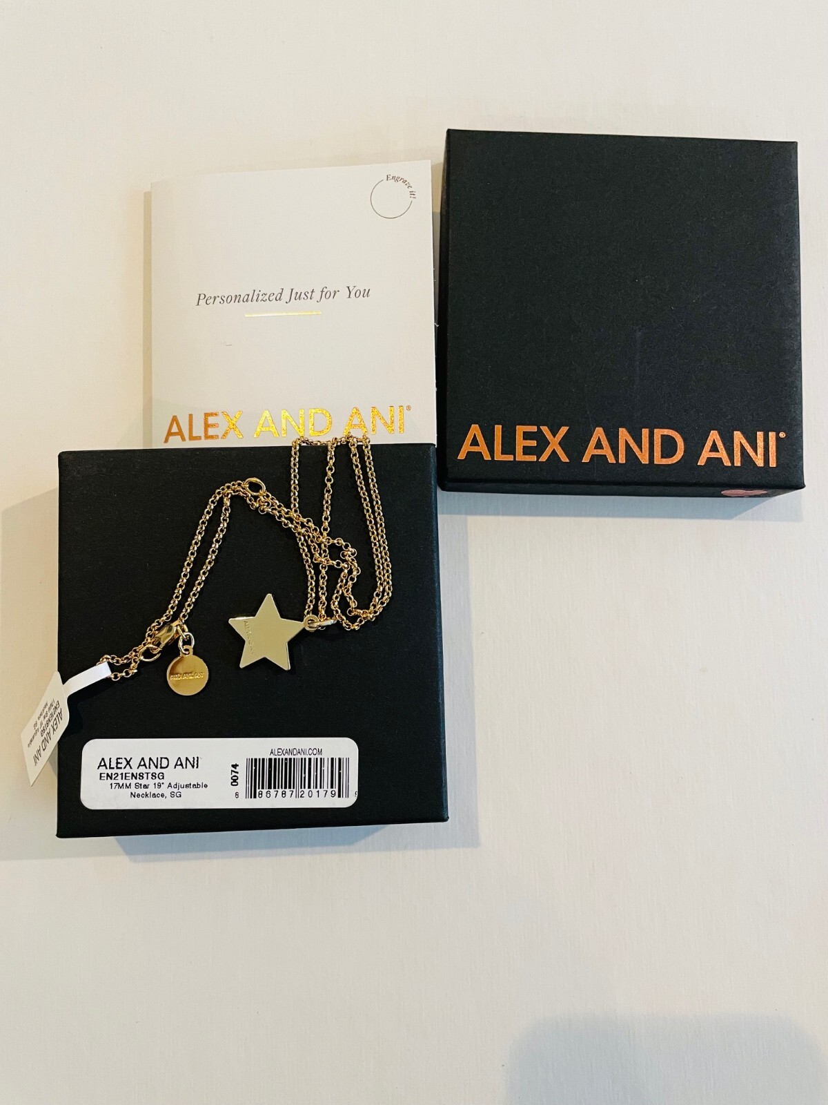 alex and ani gold star charm necklace, gift box,19″chain, nickel free