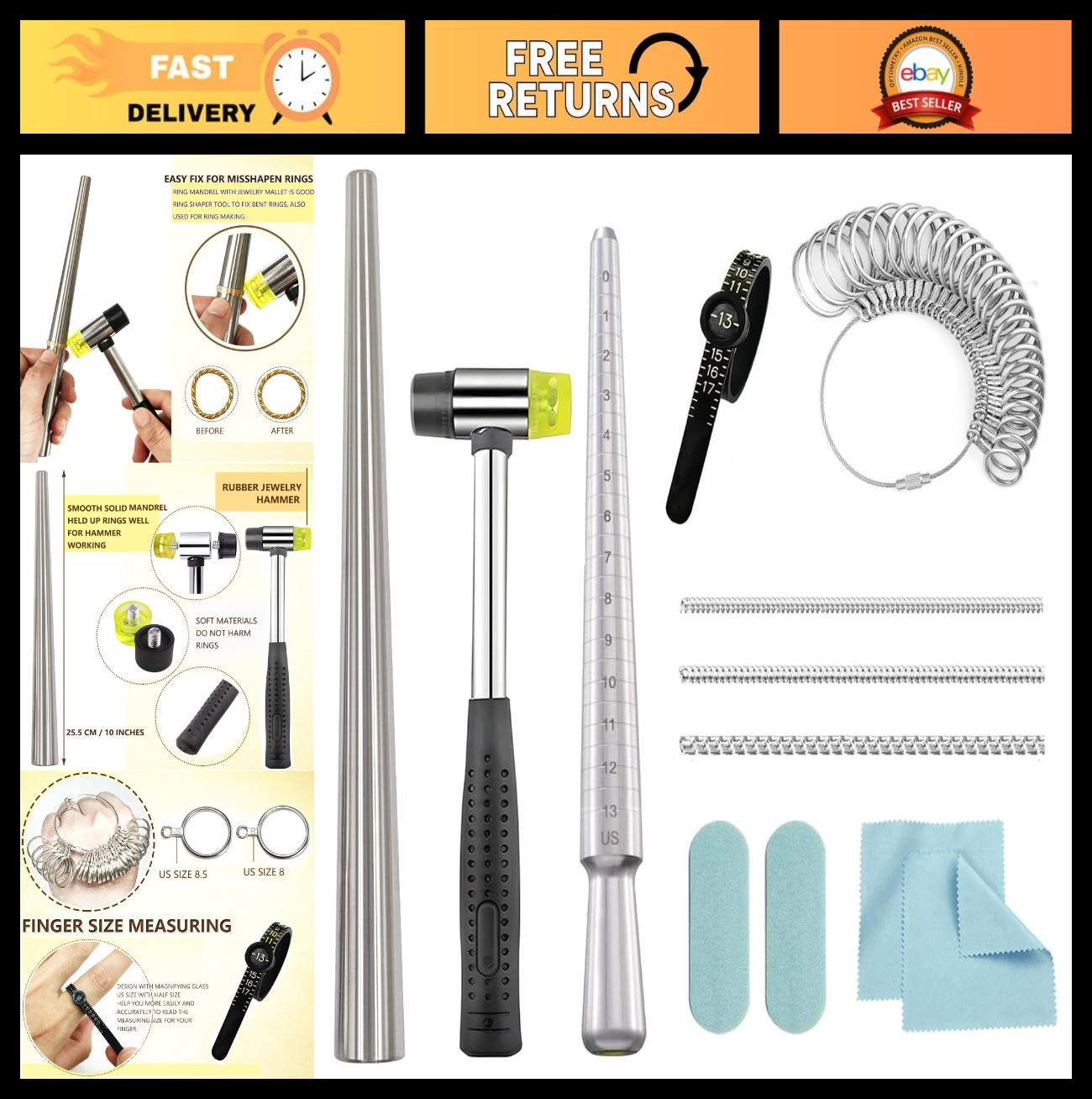 Ring Sizer Tool Kit – Metal Mandrel & Mallet for Accurate Ring Sizing & Repair