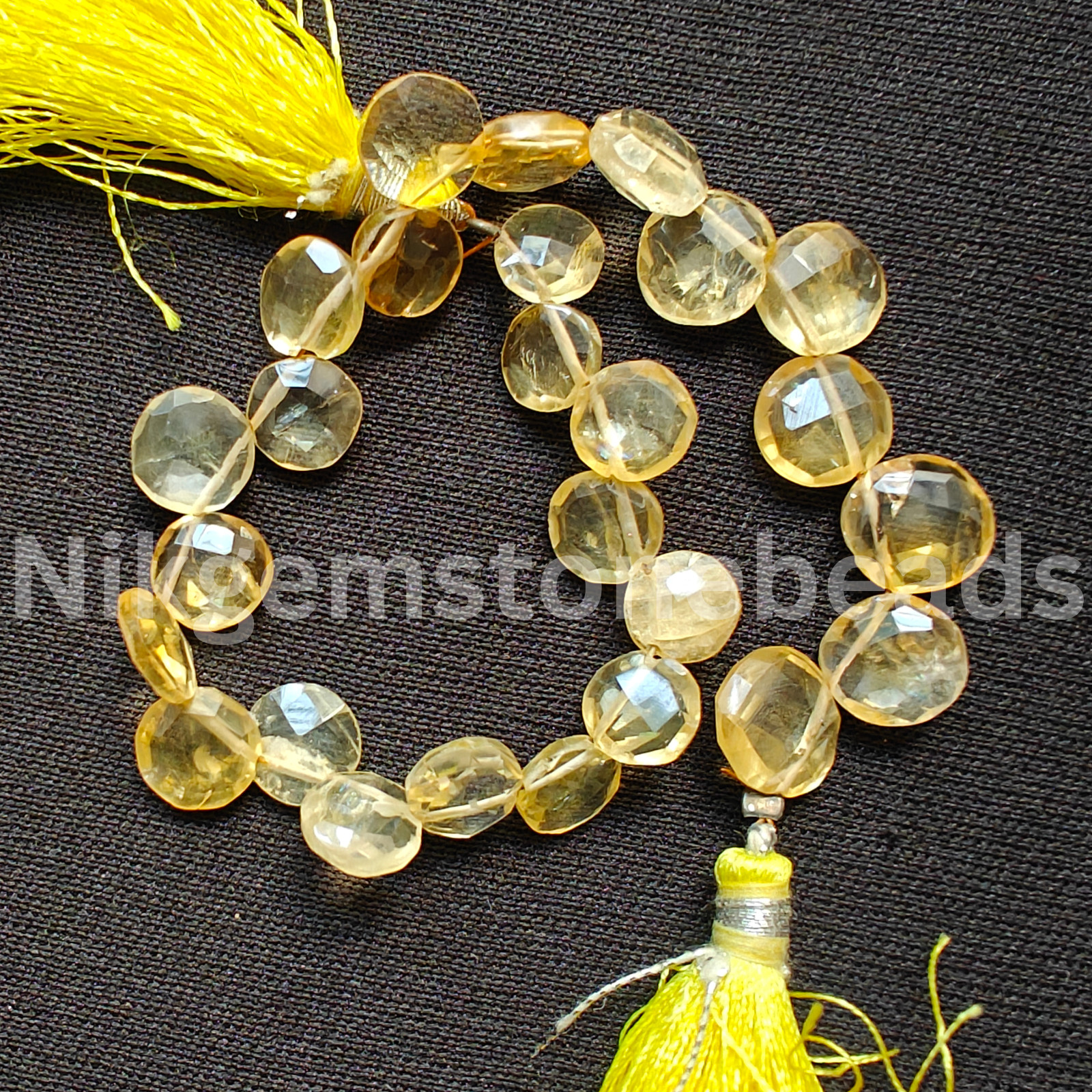 Natural Yellow Citrine Gemstone, Briolette Faceted Coin Cut Beads, 8.25-11.50 MM
