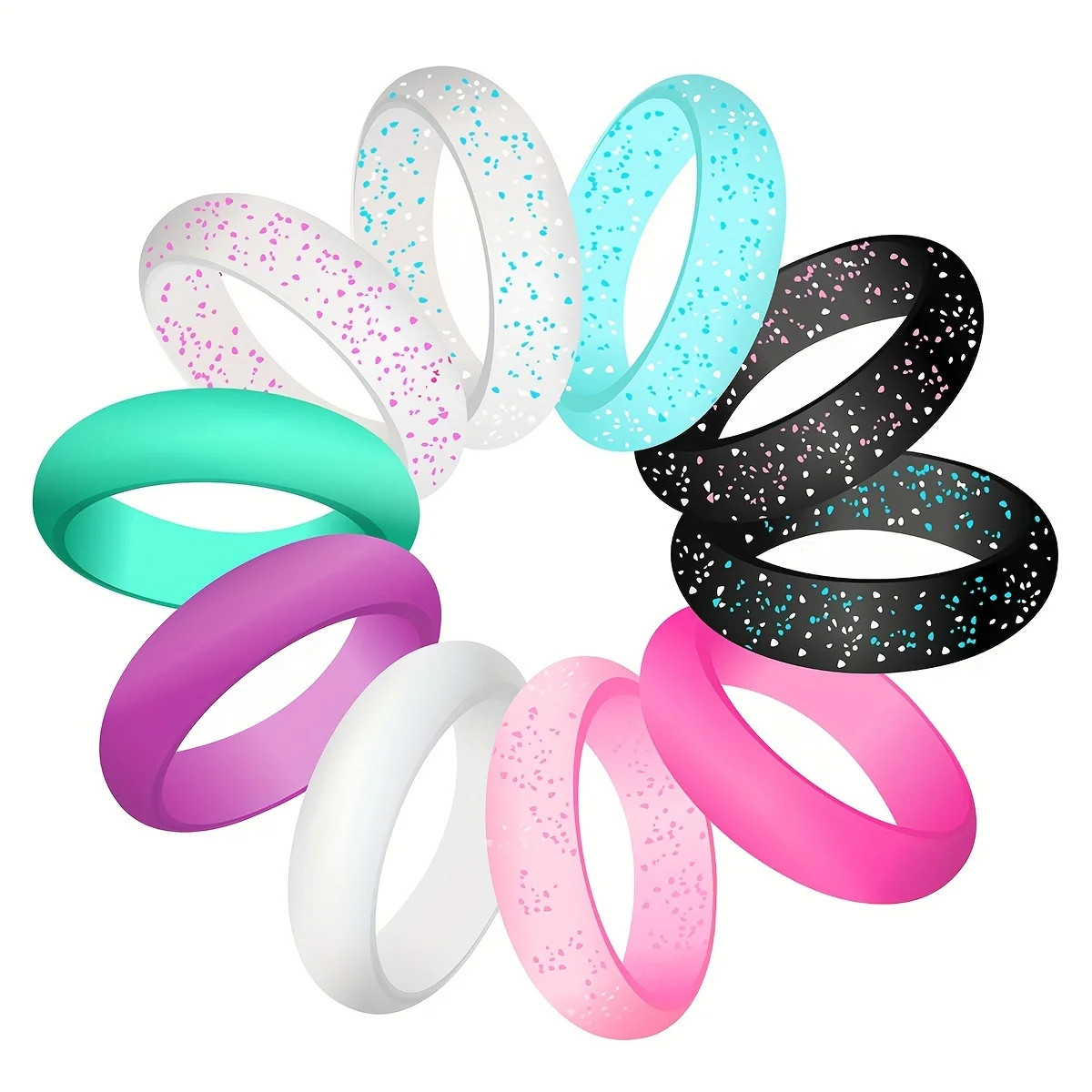 10 Pack Colorful Silicone Rings Women 5.5mm Wide Rubber Wedding Bands Sports