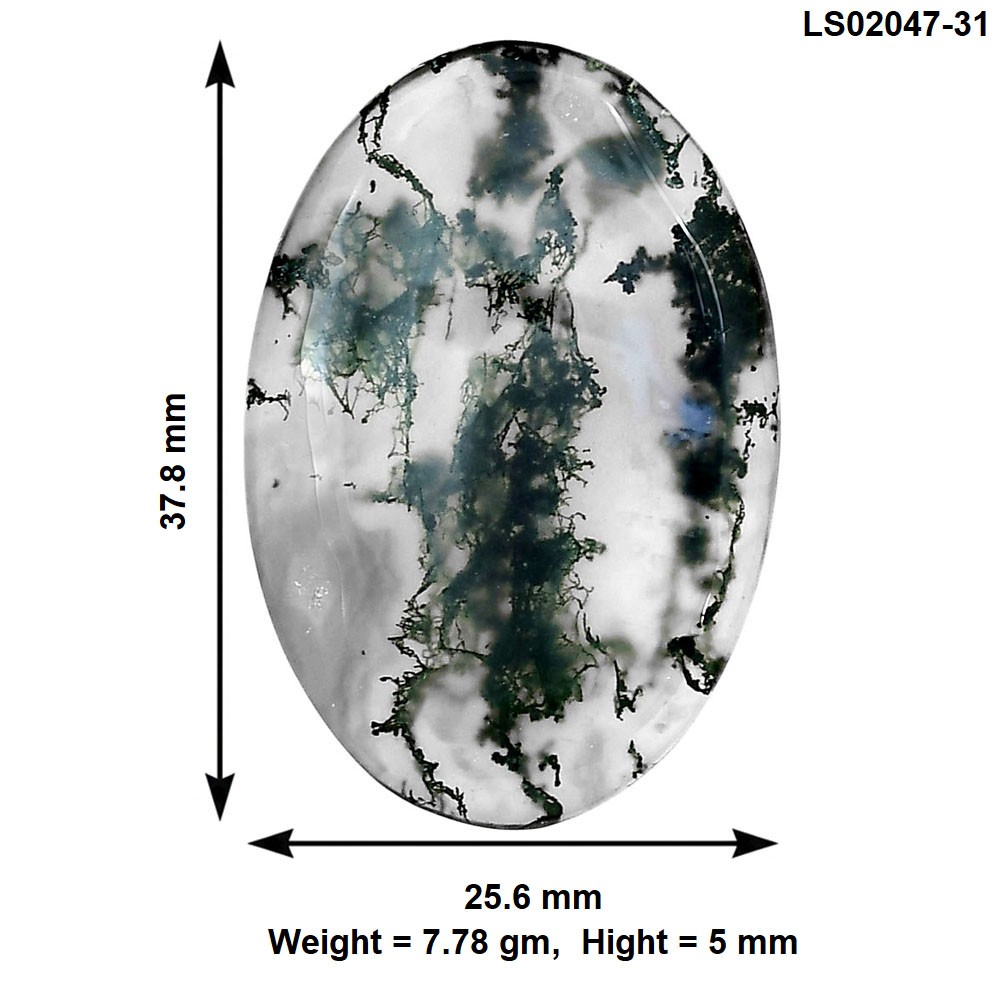 Natural Green Moss Agate 37.8×25.6×5 mm Oval Shape Polished Gemstone LS02047-31