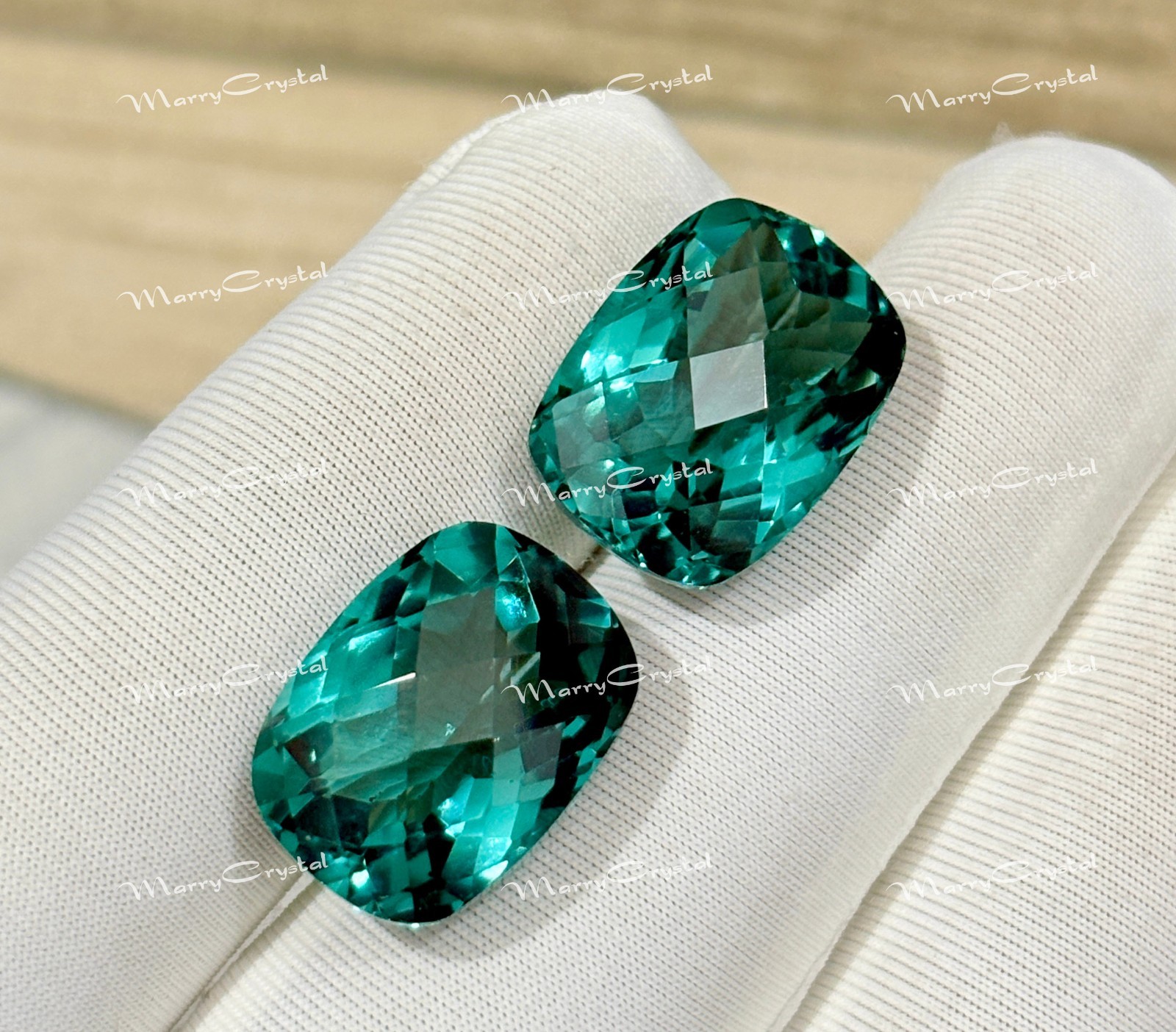 9 to 9 Ct 2 PC Deep Green Amethyst Hydrothermal Cushion Faceted Loose Gemstone