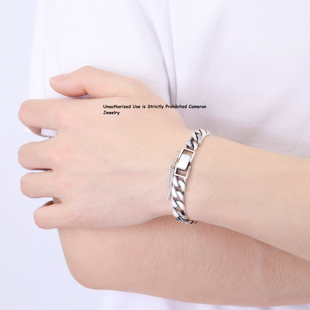 Pure S925 Sterling Silver Chain 8mm Curb Extend Link Bracelet 6.7-8.3inch