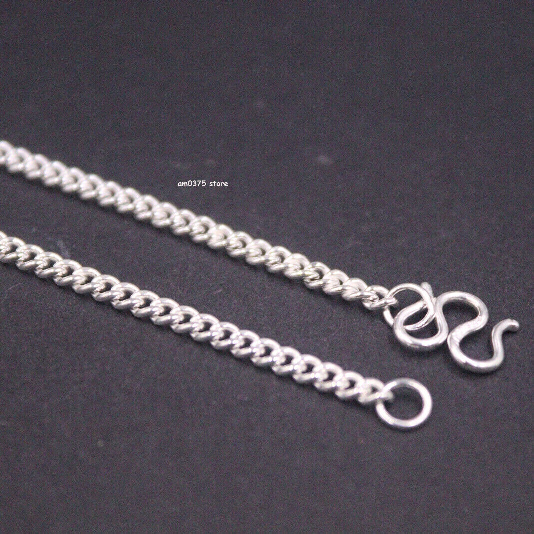 Pure 999 Fine Silver Chain For Women 3.6mm Solid Curb Link Necklace 16-28inchL