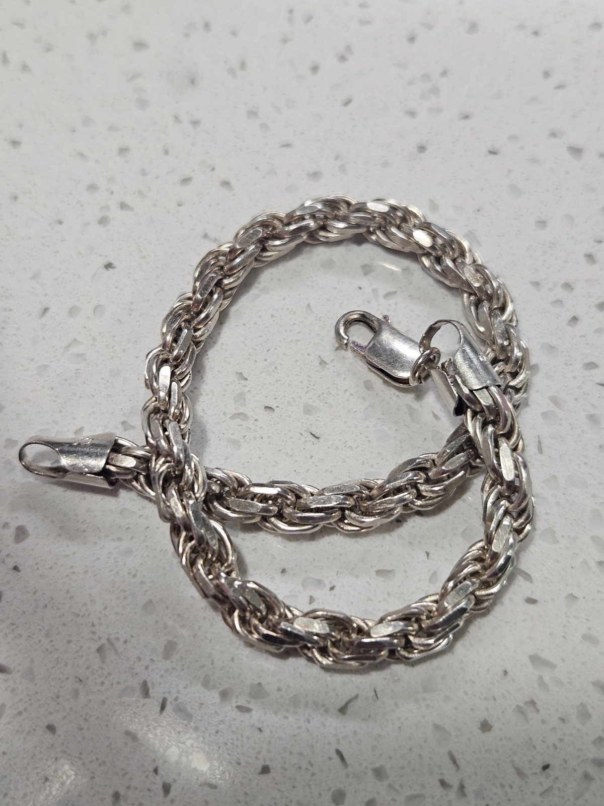 925 Sterling Silver Rope Chain Bracelet 7.5in Lobster Clasp Italy Signed