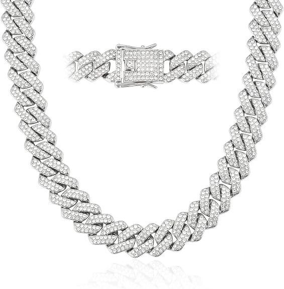 18K Gold Silver Cuban Link Chain 14mm Miami Necklace Iced Out Men Women