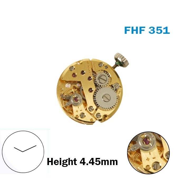 FHF 351 Swiss Manual Movement, 2 Hands, Without Disk, 17 Jewels, Height: 4.45mm