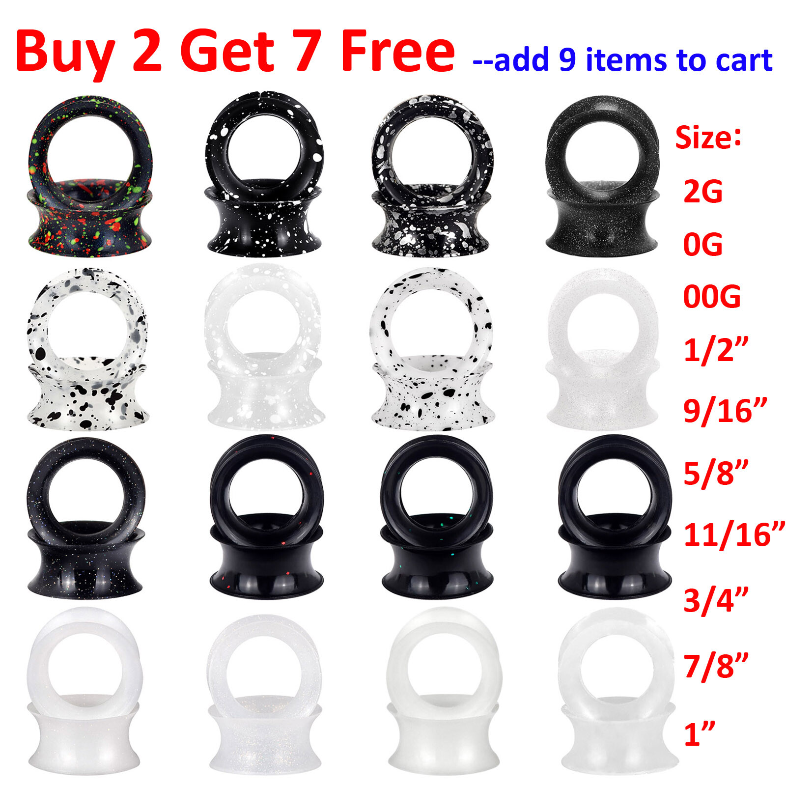 2Pcs Ultra Thin Ear Tunnel Plugs Hollow Silicone Ear Gauge Expander Soft Earlets