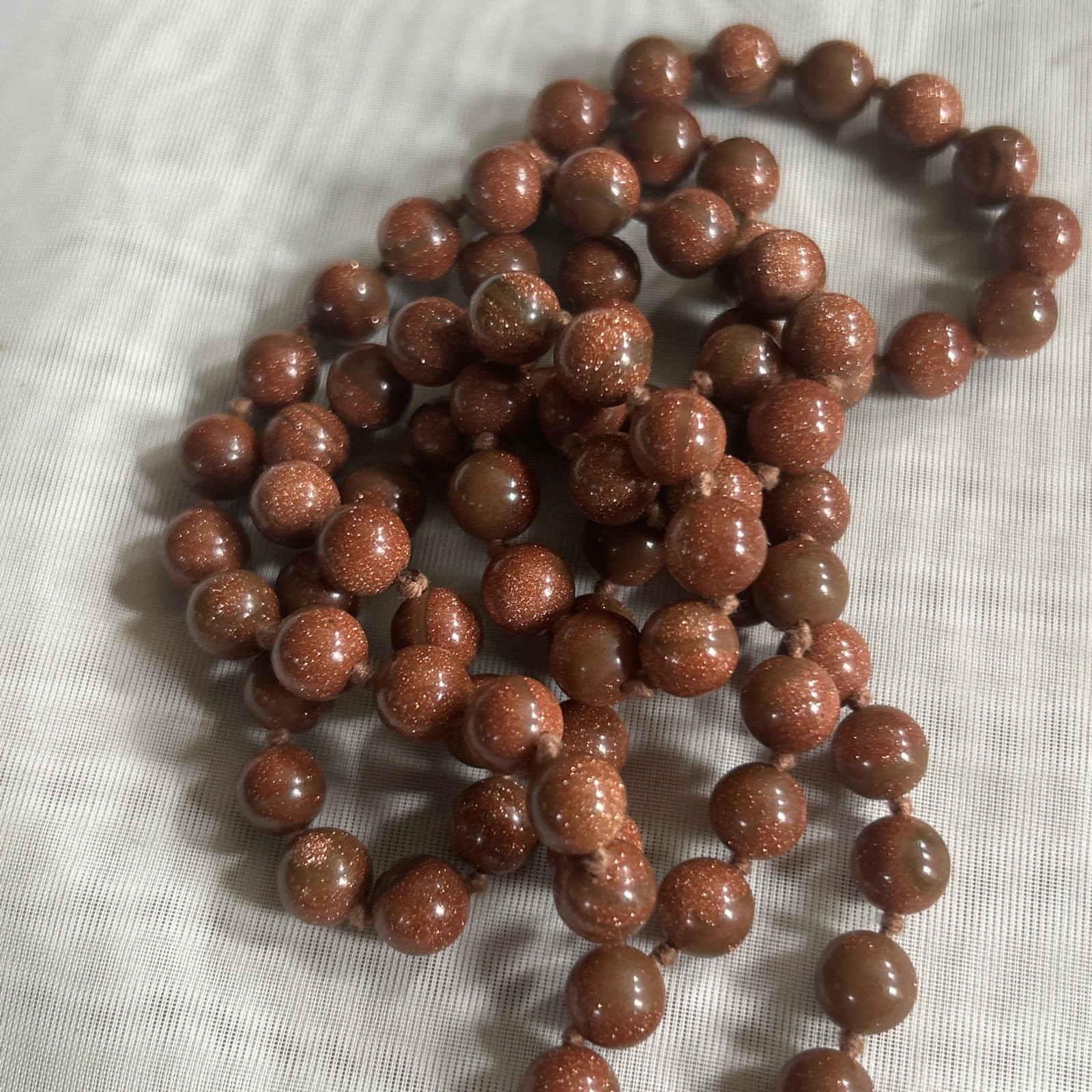 Red Gold Speckled Gold Sand Stone Necklace Knotted Antique To VTG 34” BOHO