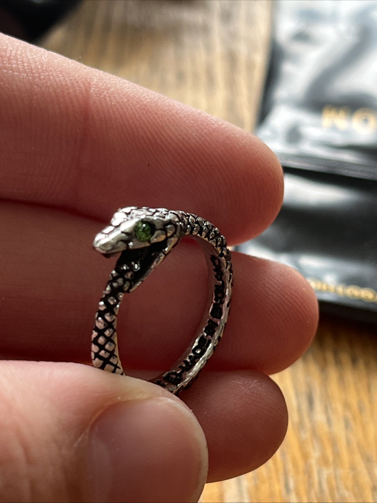 Alchemy England Sophia Serpent Ring Green Swarovski Pewter