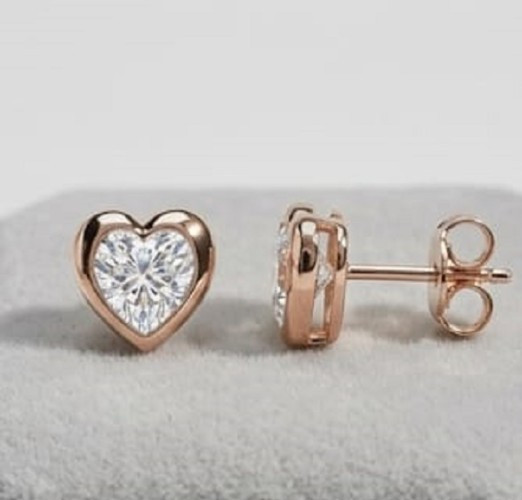 4ct Heart Certified VVS1/D White Moissanite Stud Earrings 14k Rode Gold Finish