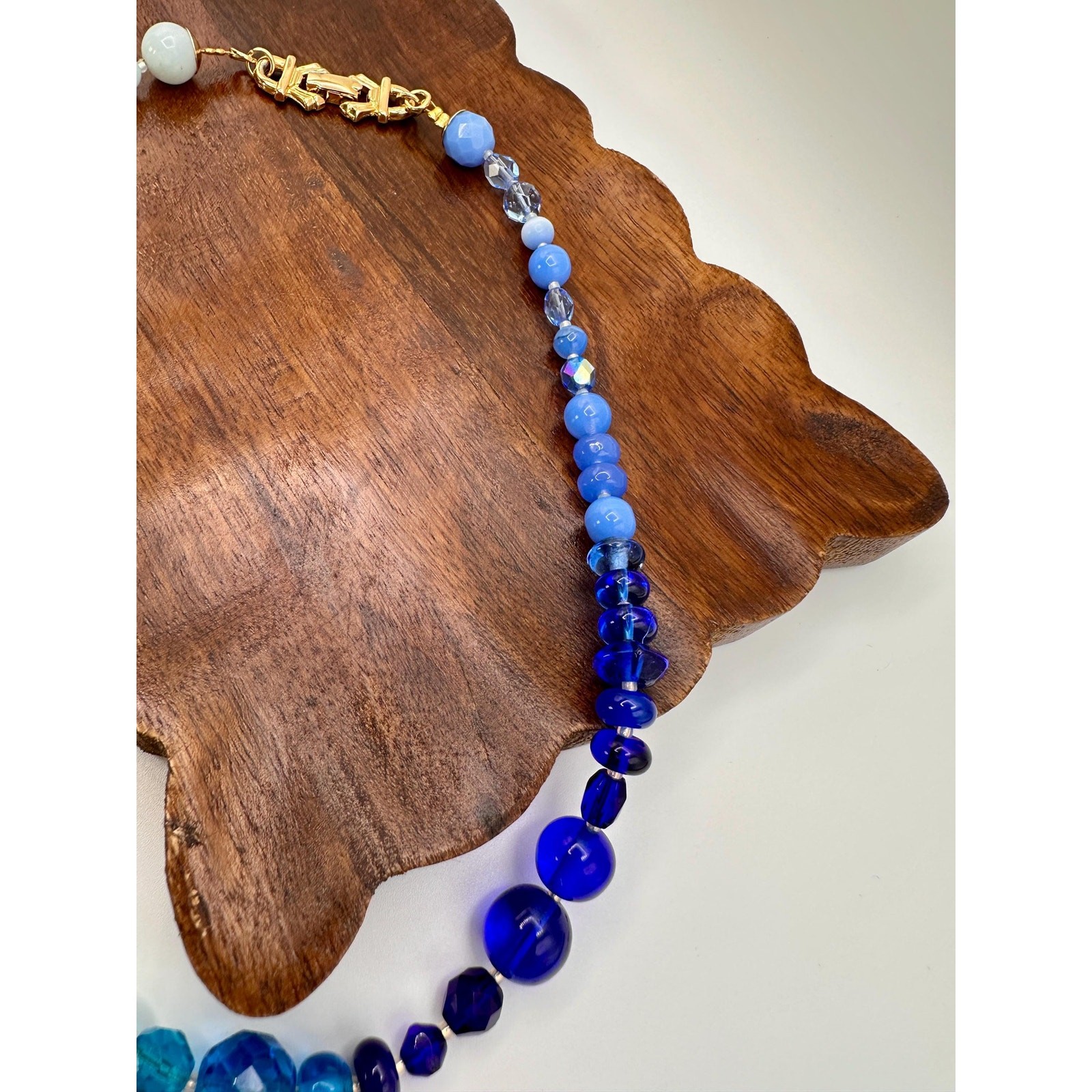 Vintage Blue Glass Beads| Vintage Gold Tone |Beaded Necklace | Statement Piece