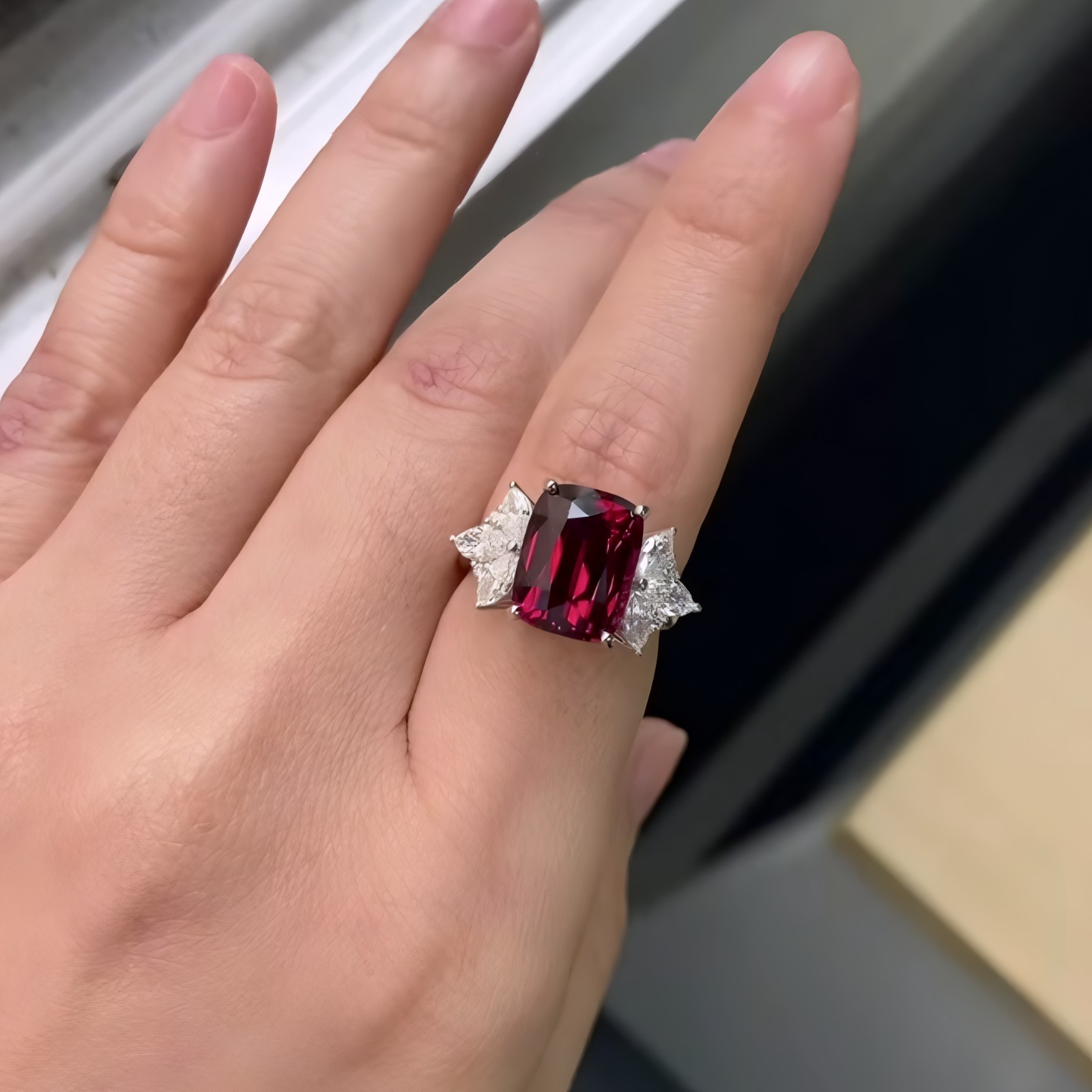 Natural Purple Amethyst Emerald Cut Ring 925 Sterling Silver Three Stone Jewelry