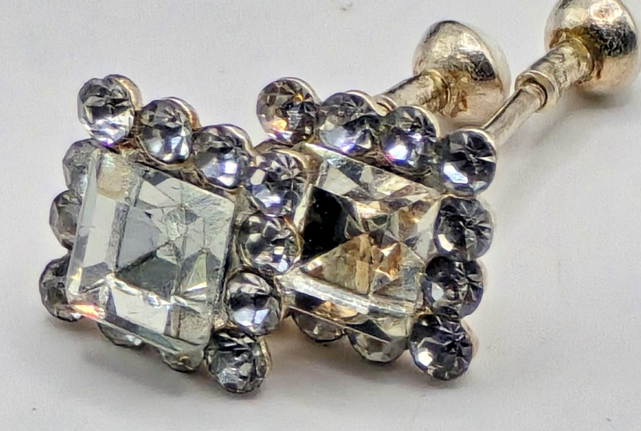 Emerald Cut Clear Crystal Halo New Stud Earrings Silver Tone Elegant Screw Back
