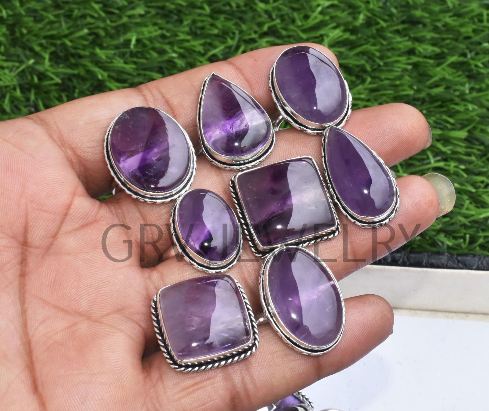 1-500 Pcs Natural Amethyst In Wholesale Gemstone Rings Lot: Silver Plated Whr-9