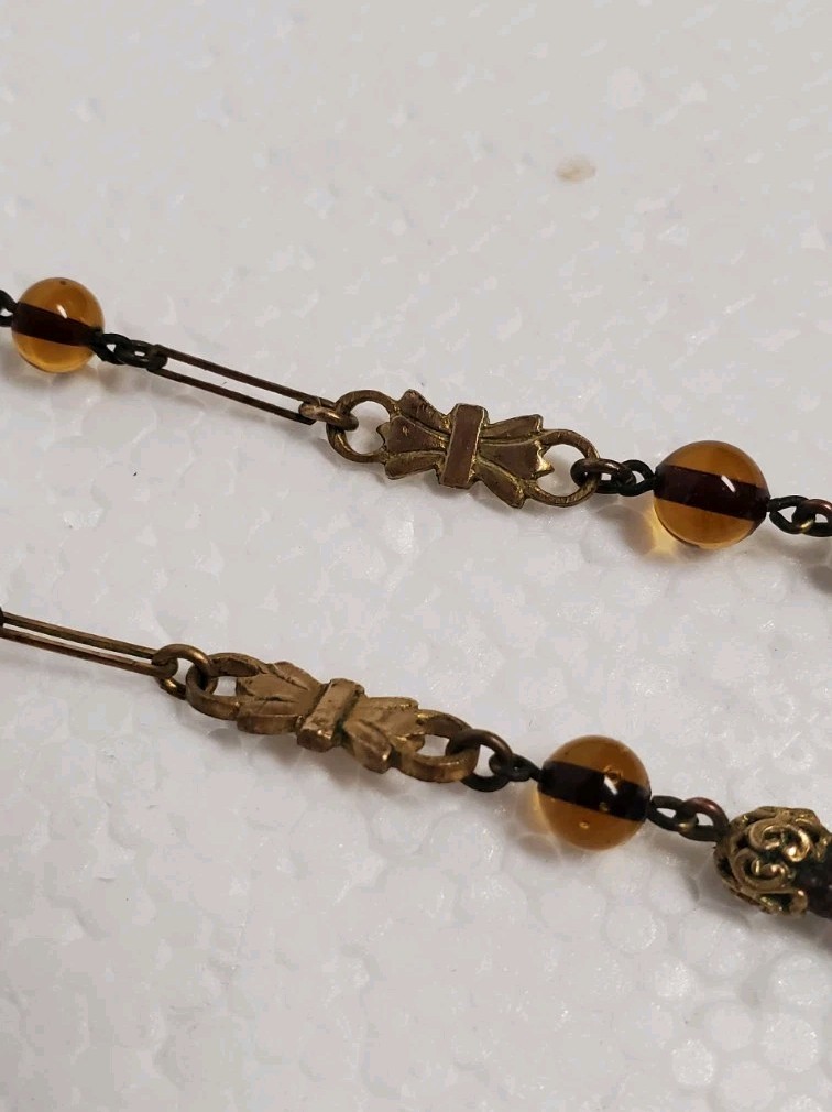 1920s ART DECO ~ LOUIS ROUSSELET Glass & Plaited Leather PENDANT Y NECKLACE