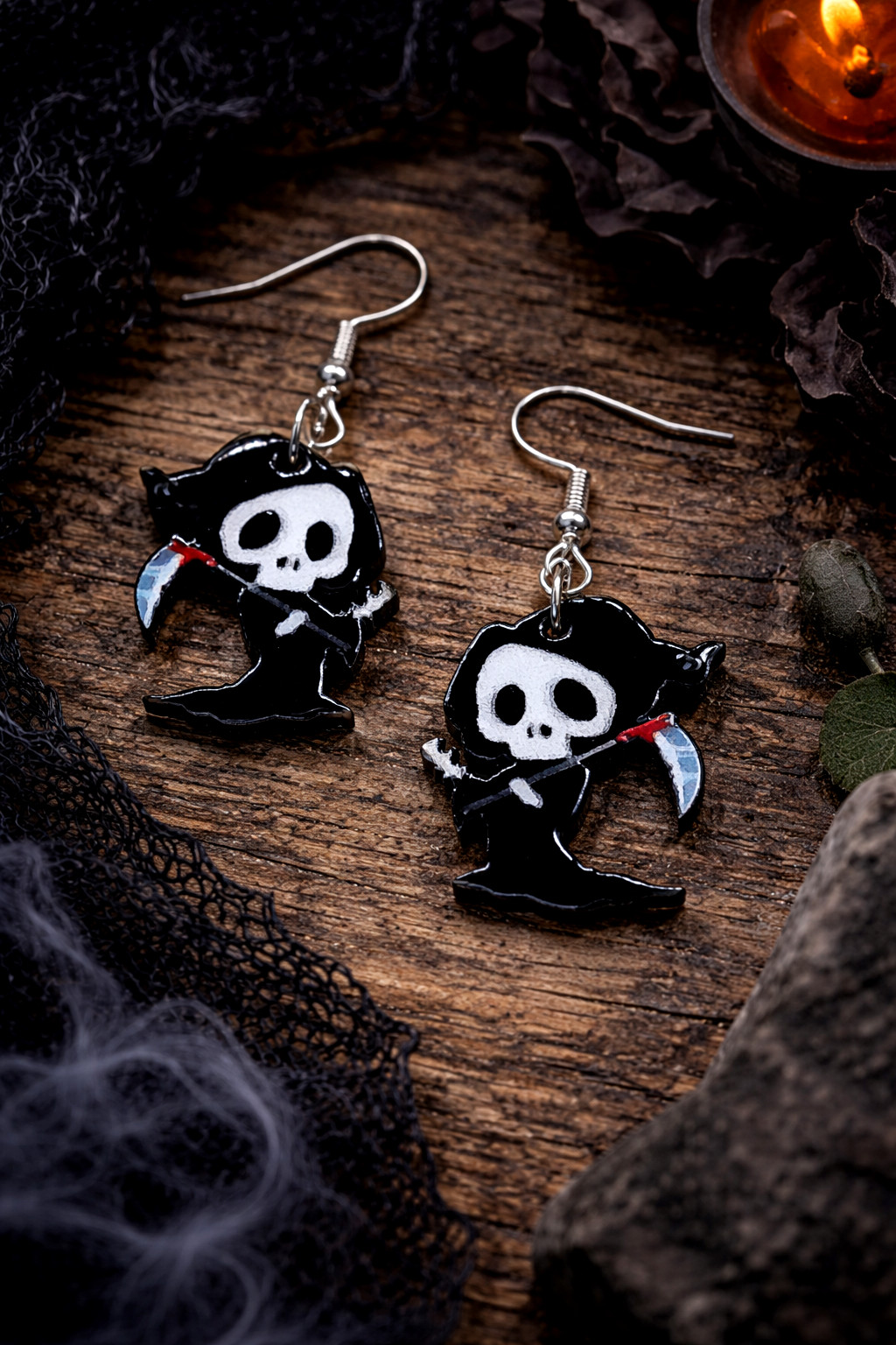Cool GRIM REAPER Earrings: Horror, Kawaii Death Charm, Goth, -NEW