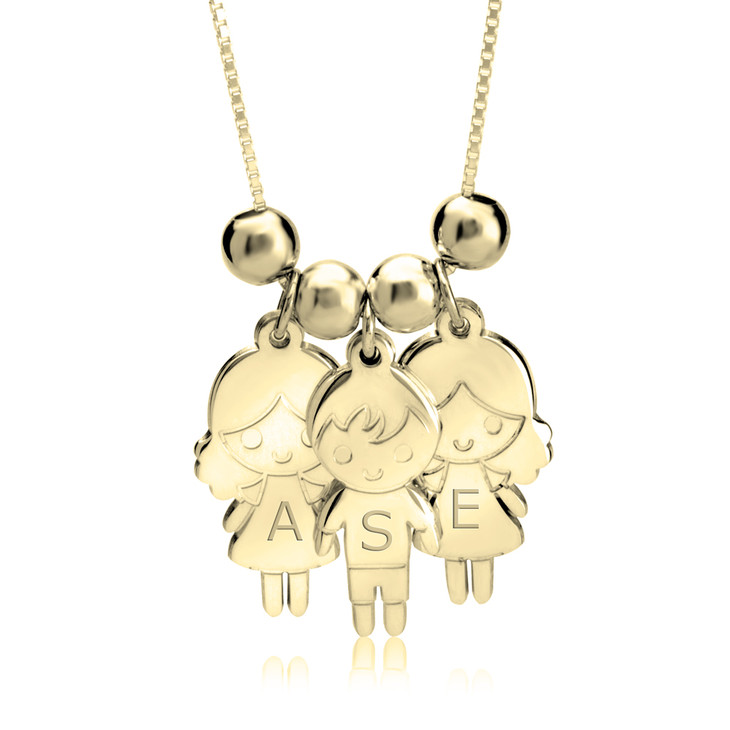 24K Gold Plated Mother Necklace with Boy & Girl Kids Charms – Personalized