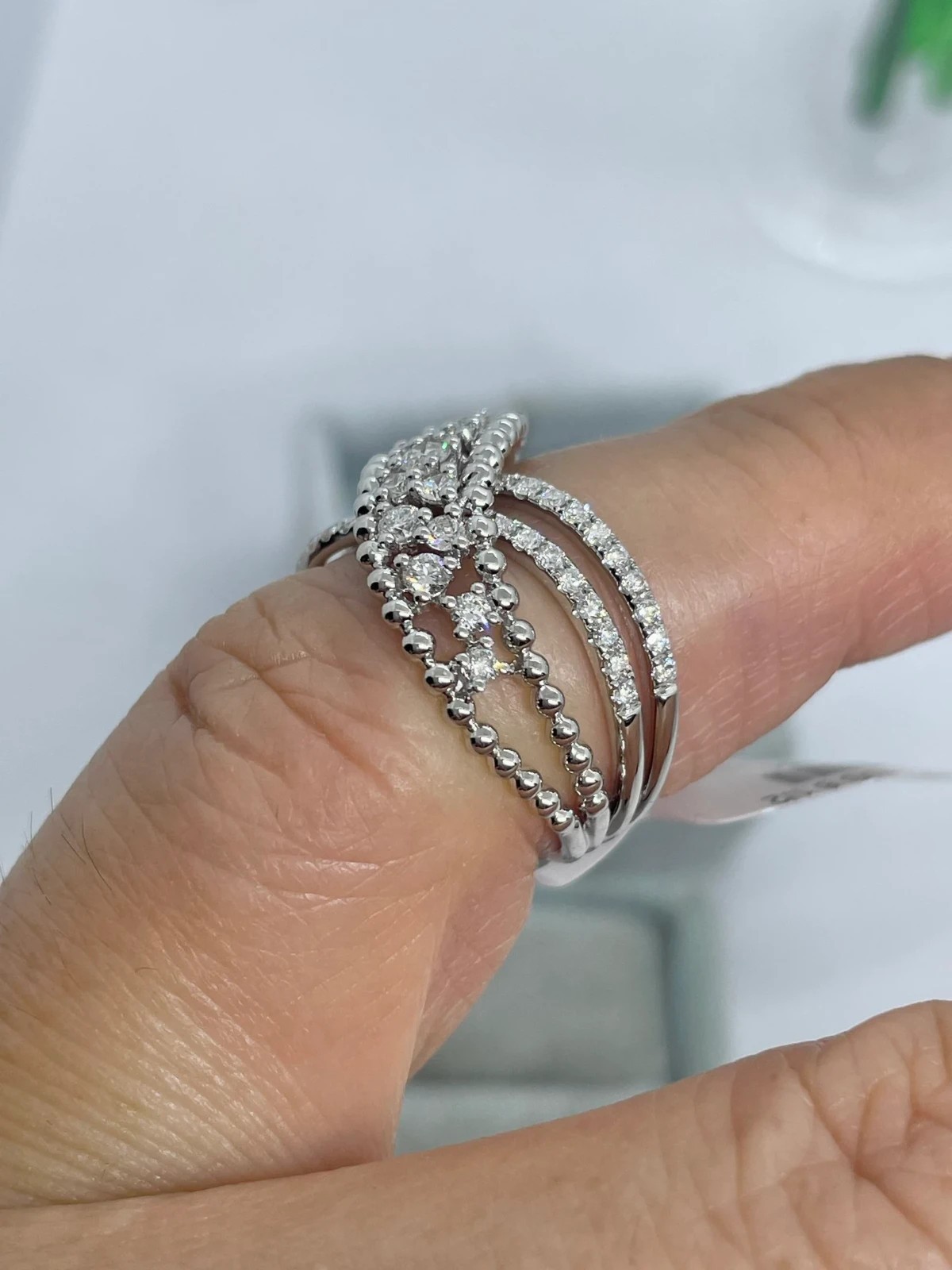 14k White Gold Plated 2Ct Round Simulated Diamond Crisscross Engagement Ring In