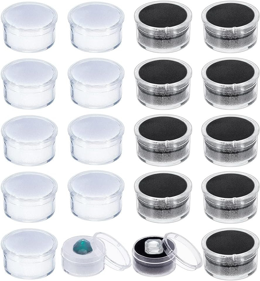 CHGCRAFT 20Pcs 2 Colors Mini round Stone Box Small Loose Diamond Gemstone Displa