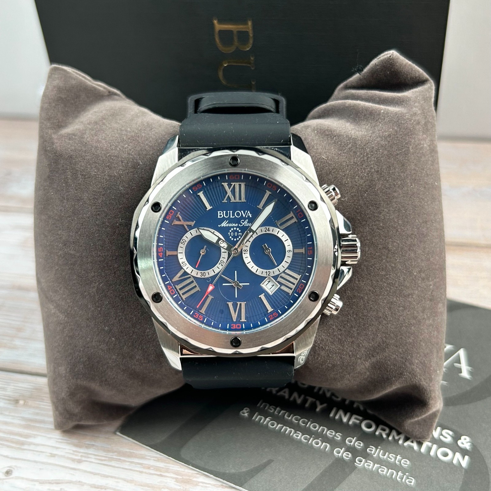 Bulova Marine Star A 98B258 Blue Dial Black Silicone Strap Men’s Quartz Watch