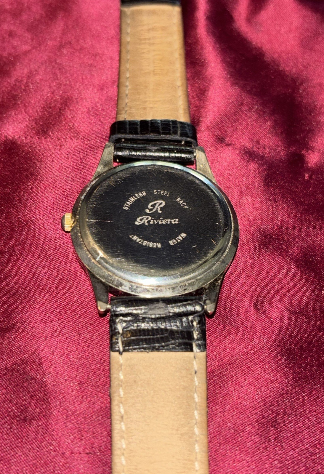 Riviera Vintage Watch Rare Black Dial SS Silver Case 36-39mm