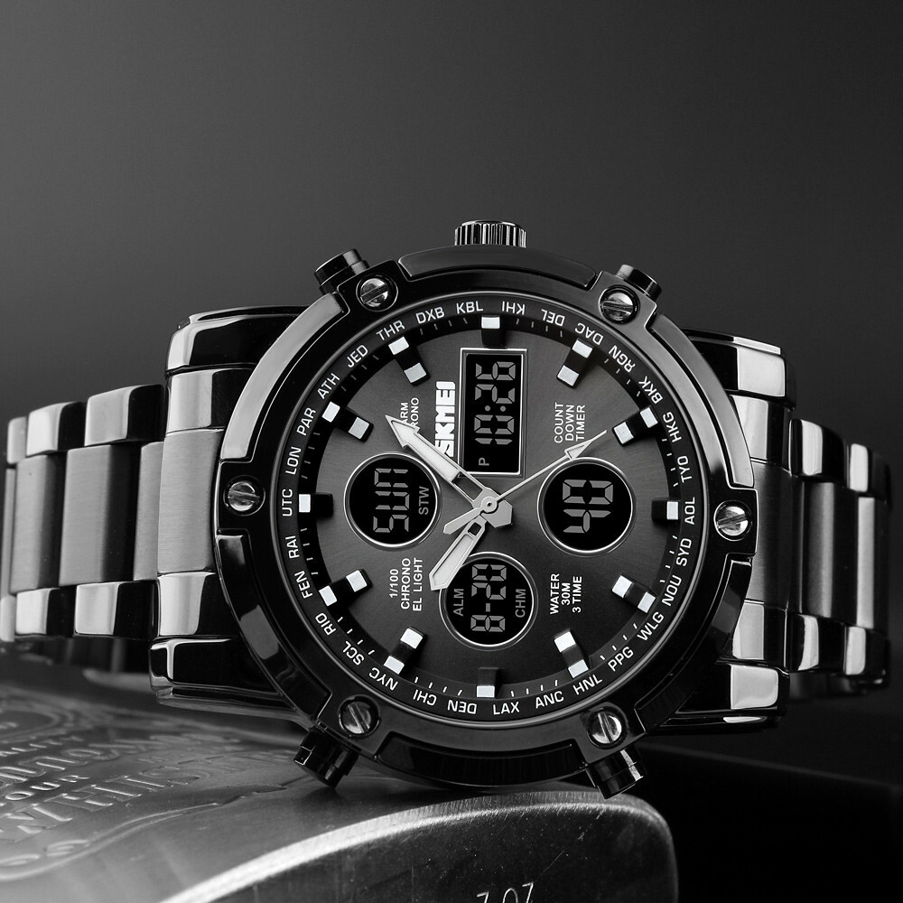 SKMEI Men Quartz Watch LED Digital Steel Wristwatch Casual Business Male Watches